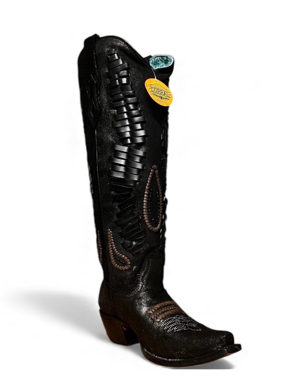 NWT Corral Women's Black Floral Embroidery Snip Toe Tall Top Cowboy Boots - Picture 8 of 8
